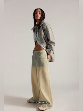 NWOT Free People We The Free Give and Take Wide Leg Key Lime Pie